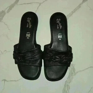 Seychelles Tulum Made In Italy Flats Round Toe Leather Sandals Black Size 9